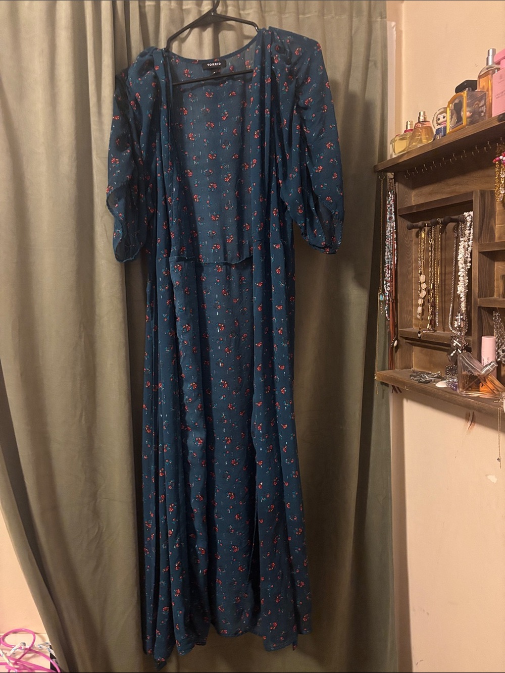 Teal floral Torrid duster
